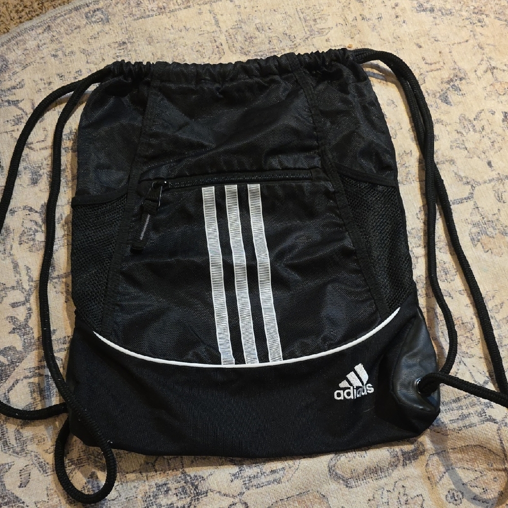 Adidas Black and White Drawstring Bag